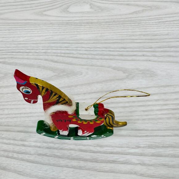Vintage Wooden Rocking Horse Christmas Ornament 3.75" Hand Painted Holiday Decor - Picture 5 of 5